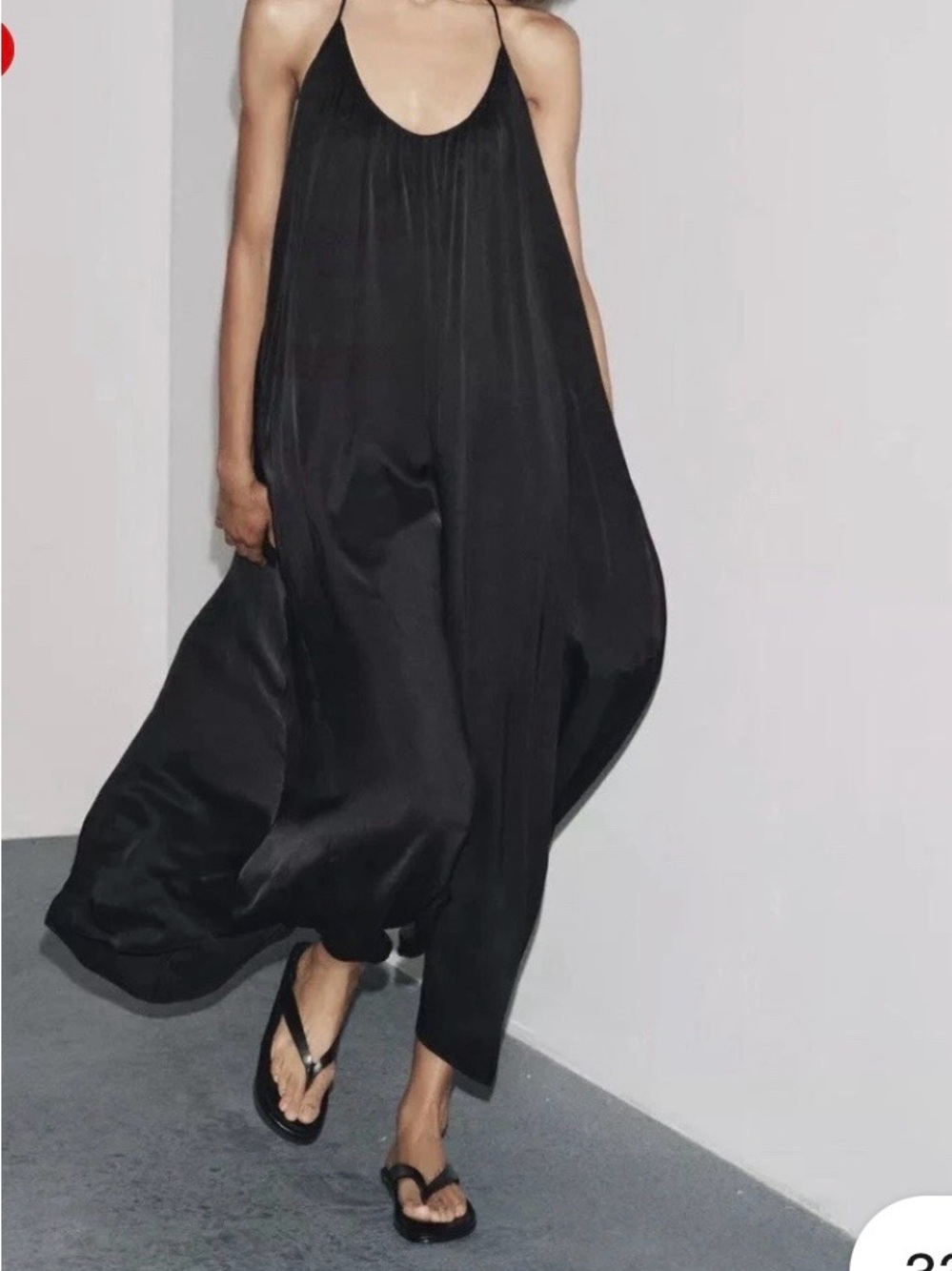 Zara Black Flowing Maxi Slip Dress with Spaghetti Straps - Picture 6 of 9